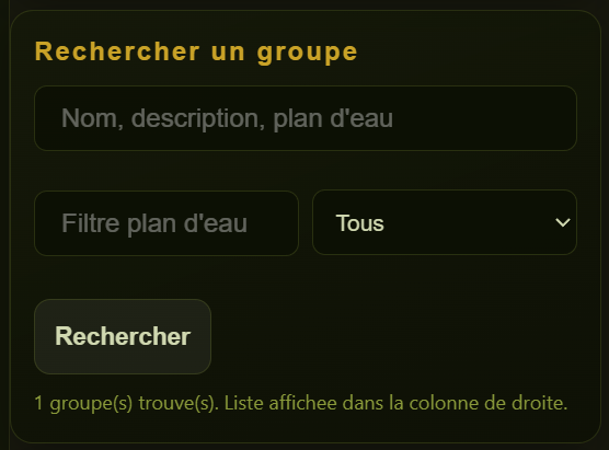 Bloc recherche groupe avec filtre plan d eau et resultat